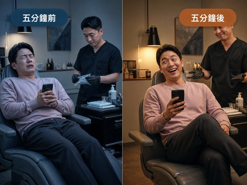 男子入珠前後五分鐘心情差別